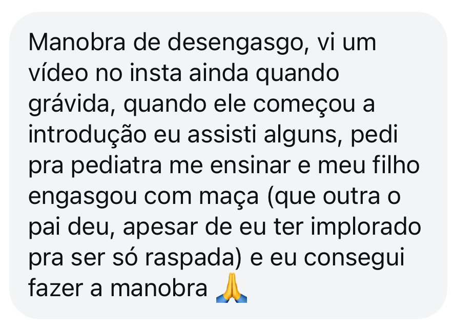 Mãe relata ter conseguido fazer manobra de desengasgo